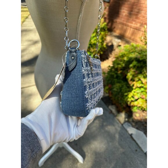 Michael Kors Empire Medium Frayed Blue Denim Chain-Link Pouchette 32S4S8EW6C - Picture 7 of 16